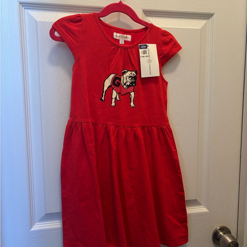 Stewart Simmons UGA dress for Girls. Charming Red Kids Dress with Bulldog Design